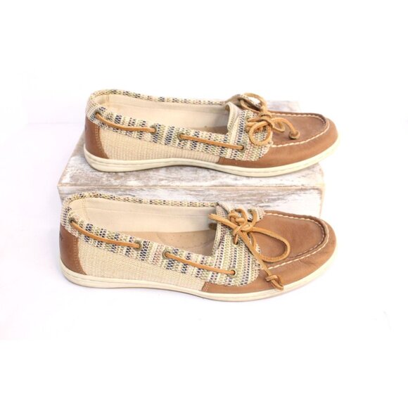 Sperry Canvas Leather Top Sider Women's 10 M Brown Tan Lace Up Boat Shoe Casual - Picture 6 of 10